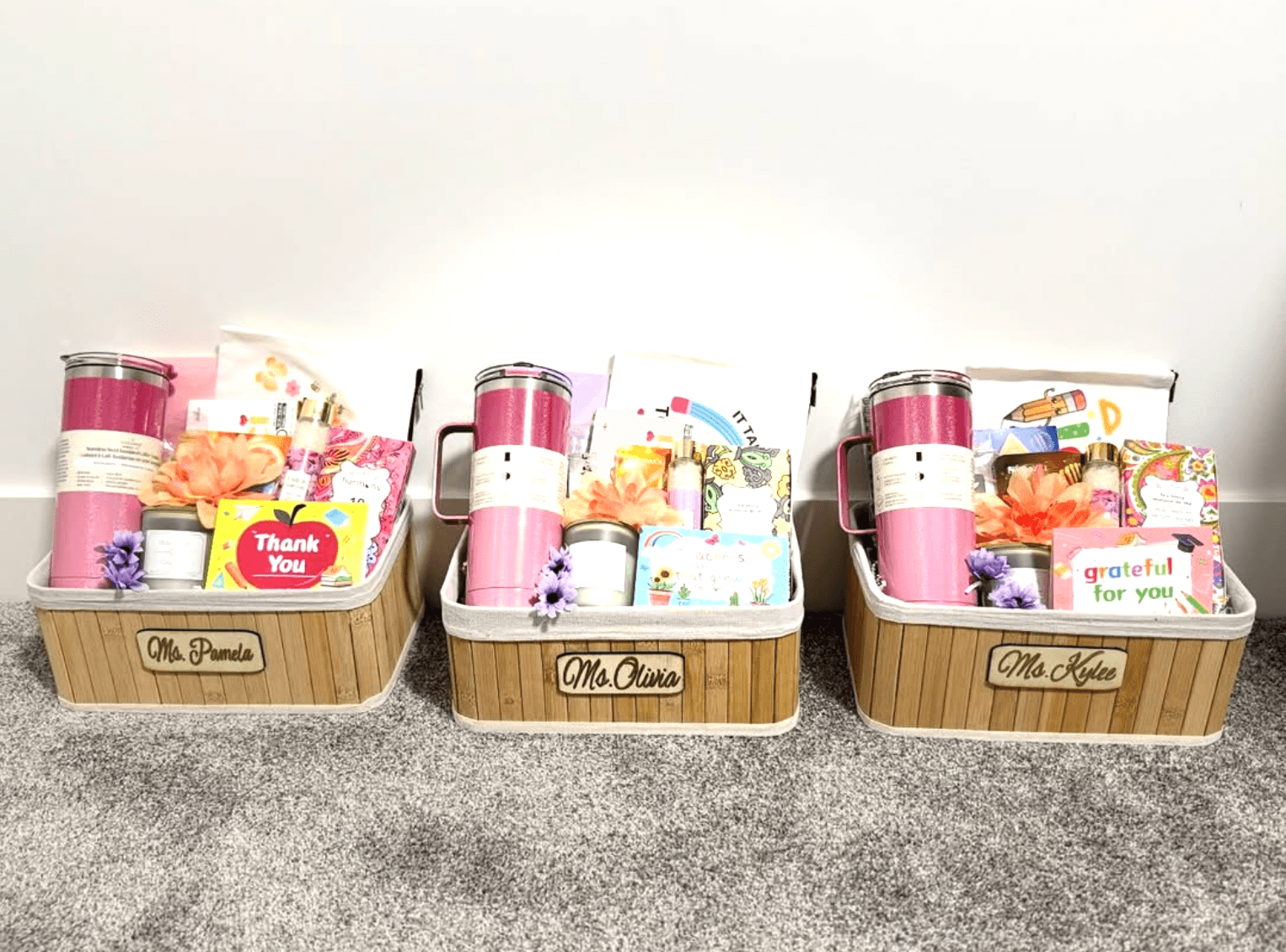 Teacher appreciation engraved baskets